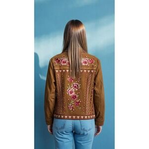 Savanna Jane Embroidered Womens Jacket Brown Brush Polyester & Spandex Size S